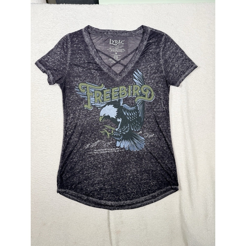 Lynyrd Skynyrd Free Bird Black Burnout Band Tee by Lyric Culture V Neck Size M